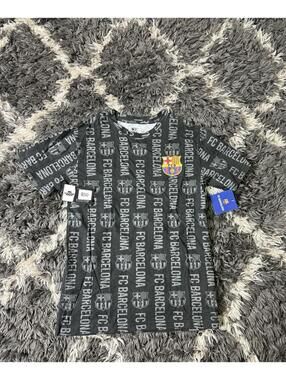 FC Barcelona T Shirt Adult Small Black AOP Short Sleeve Football Brand New